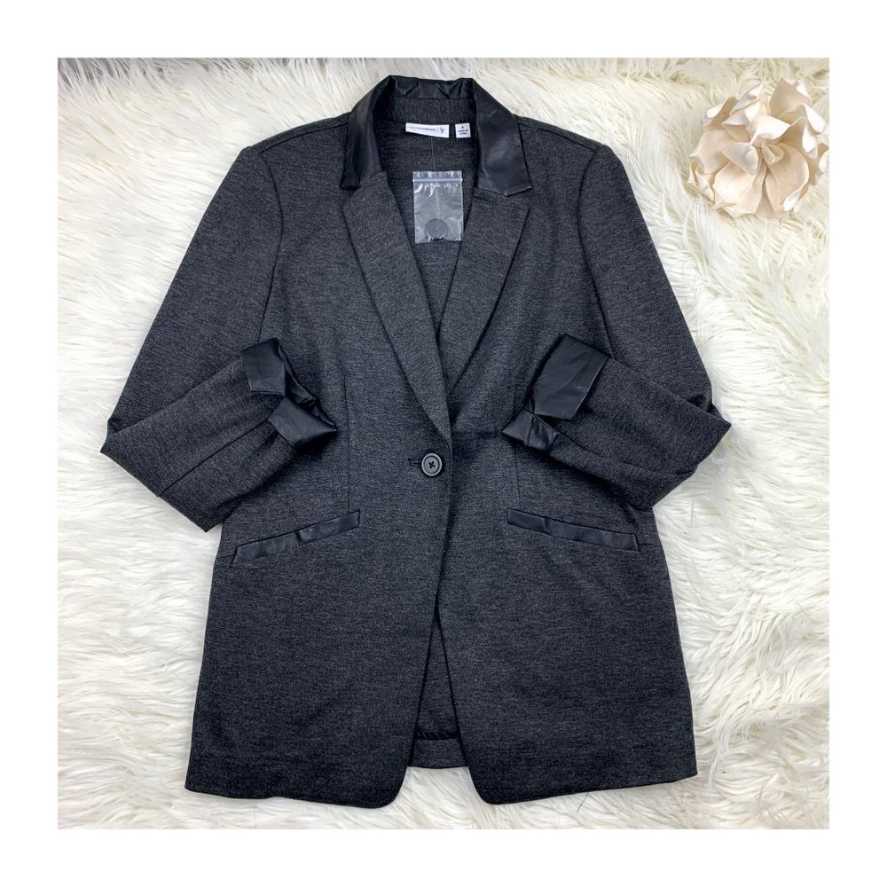 Susan Graver Ponte Knit Long-Line Blazer/Jacket with Faux Leather Trim Women's 4